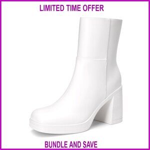 Platform Gogo Ankle Boots Chunky High Heels Square Toe PU Party Dress